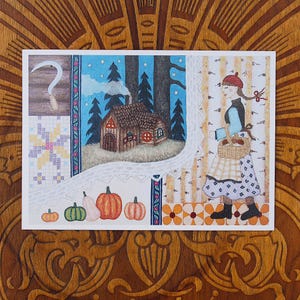 Carte postale d'art populaire de scène d'automne