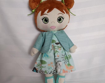 ITH, Élye Doll, 16x26cm frame, some hand stitching and sewing machine, measures 35cm finished