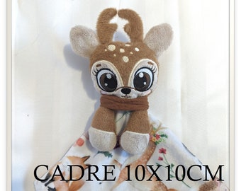 Embroidery file, DEER Doudou, 10x10cm frame with some small hand stitching