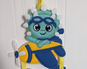 ITH, Dino Aviator, Embroidery file, 21cm high, personalized decoration, frame 13x18cm - 5"x7"