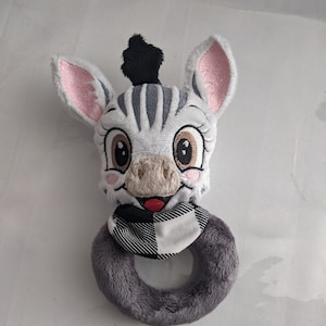 Zebra round rattle, file for embroidery machine, frame 10x10cm, bandana in 13x18cm or with pattern for sewing machine