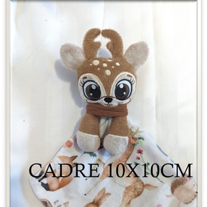 Embroidery file, DEER Doudou, 10x10cm frame with some small hand stitching