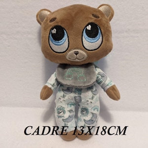 Borduurbestand, Teddybeer Willy frame 13x18cm met wat kleine handstiksels, afgewerkt formaat 22cm