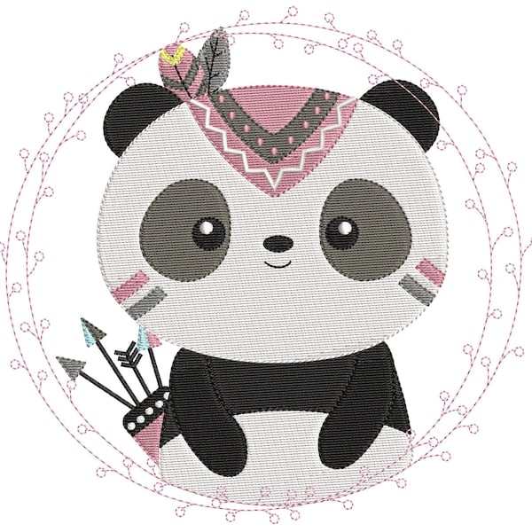 Panda indien, cadre 13x18 et 16x26, fichier broderie machine, embroidery machine