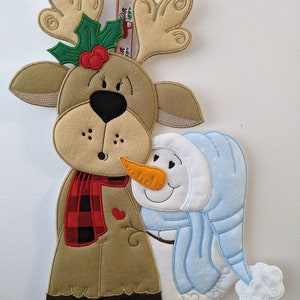 Reindeer with snowman , frame 5x7'' , ith, file for embroidery machine, digital, size: 13" high x 10" wide