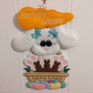 Rabbit in Easter basket, frame 13x18cm, ith, file for embroidery machine, digital, size: 23x30cm high