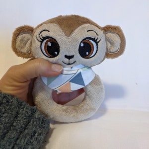 File embroidery, Monkey rattle, 10x10cm frame with a few small seams in hand