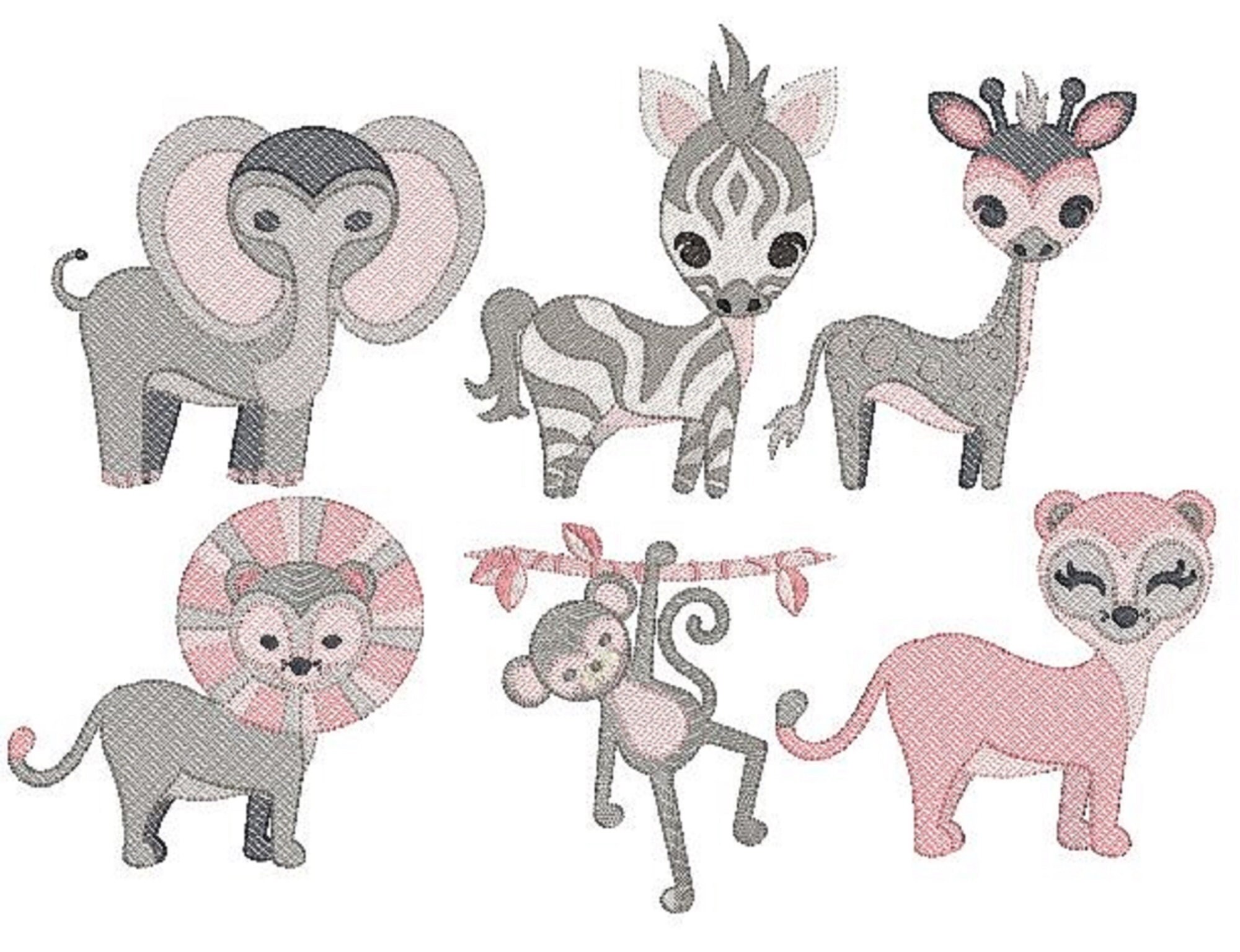 Jungle animals embroidery machine file 13x18cm frame kit Etsy