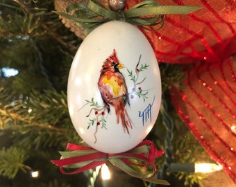 Duck Egg Hand Painted Cardinal Christmas Ornament