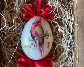 Red Cardinal Hand Painted Egg