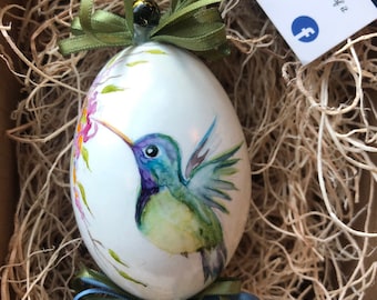 Blue Hummingbird -Hand Painted Duck Egg