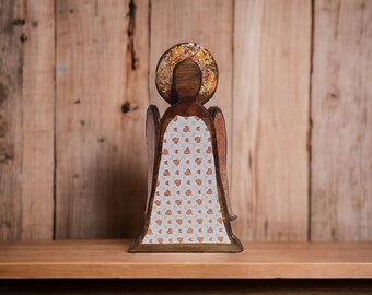 Orange Wooden Angel, Eco friendly gift, Angel Ornament, Original designe