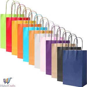 Sacs en papier de fête avec poignées Sac cadeau en papier Bonbons Célébrations Anniversaire Noël Halloween Poignée renforcée (220 mm X 160 mm X 80 mm)