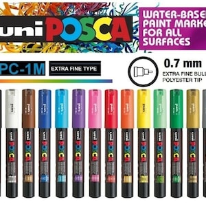 Posca PC-1M Extra Fine Paint Marker Pens 1mm Bullet Tip Nib écrit sur n’importe quelle surface Verre Pierre Bois Métal Tissu Plastique