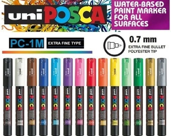 Posca PC-1M Extra Fine Paint Marker Pens 1mm Bullet Tip Nib Writes On Any Surface Glass Stone Wood Metal Fabric Plastic