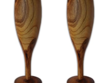 Handmade Teakwood Champagne Glasses: Elegant Wooden Toasting Flutes (Set of 2)