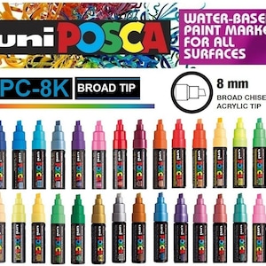 Uni Posca PC-1MR White Colour Paint Marker Pens Ultra Fine  0.7mm Calibre Tip Nib Writes On Any Surface Glass Metal Wood Plastic Fabric  (Pack of 3) : Office Products