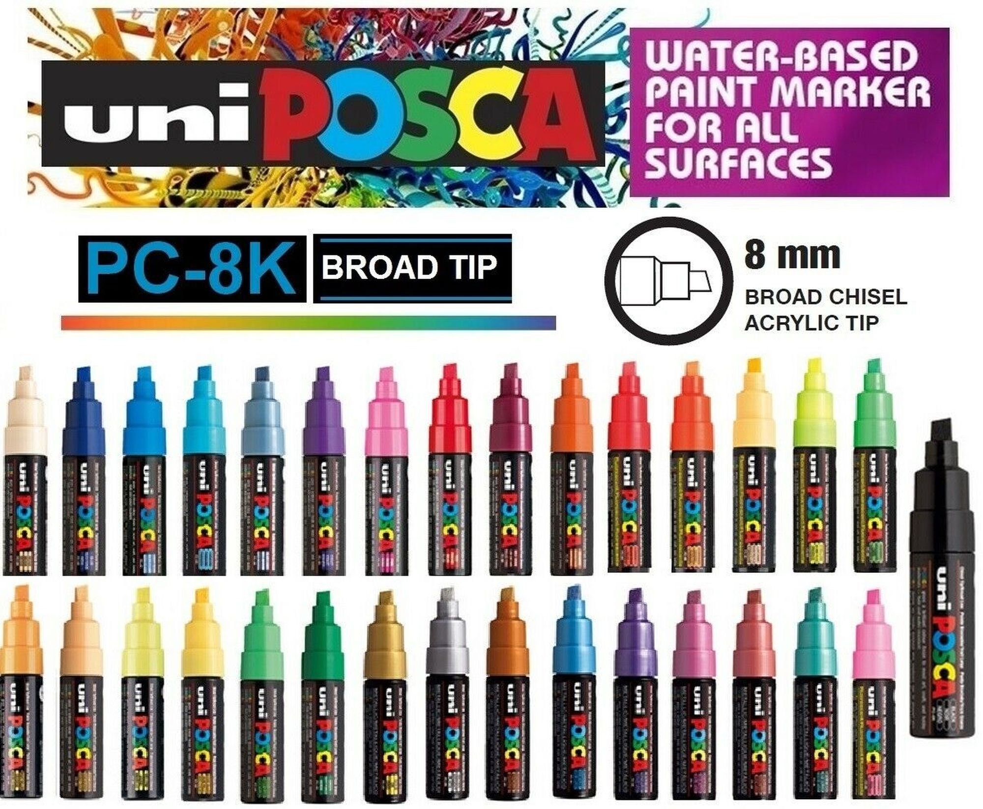 Uni Poscas Acrylic Full Set Marker Pens Permanent Paint Pen PC-1M/3M/5M  Storage Bag Art Stationery Poster Advertising Graffiti