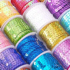 Sequin Trim Ribbon 6mm Strung Metallic Shiny Flat Sequins Spangle Sequin String for Embellishment Sewing Arts Crafts Fancy Dress Decoration