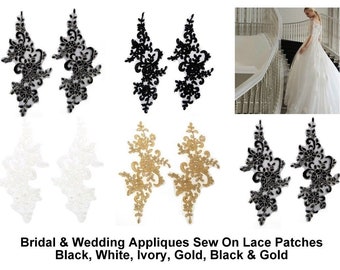 Bridal Wedding Applique Sew On Motif Patch Lace Embroidery Pair (26 x 12cm)