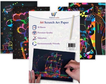 Rainbow Scratch Art Paper A4 - Kids Craft Set with Stylus