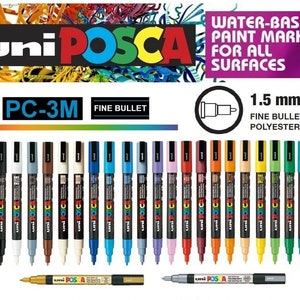 Posca PC-3M Colour Paint Marker Pen 1.5mm Fine Bullet Nib écrit sur n’importe quelle surface en plastique Verre Bois Tissu Métal