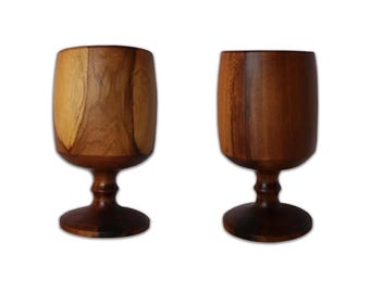 Handmade Teakwood Wine Glasses (Set of 2): Elegant Wooden Drinkware