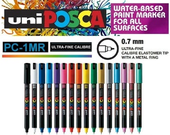 Posca PC-1MR Color Paint Marker Pens Ultra Fine 0.7mm Calibre Nib Tip Écrit sur n’importe quelle surface Verre Métal Plastique Tissu Pierre Bois