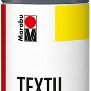 May include: A gray spray paint can with the text "TEXTIL DESIGN" and the words "Dekorationsspray, Decoration spray, Spray de d&eacute;coration" in black. The can has a red and white Marabu logo with a red circle.