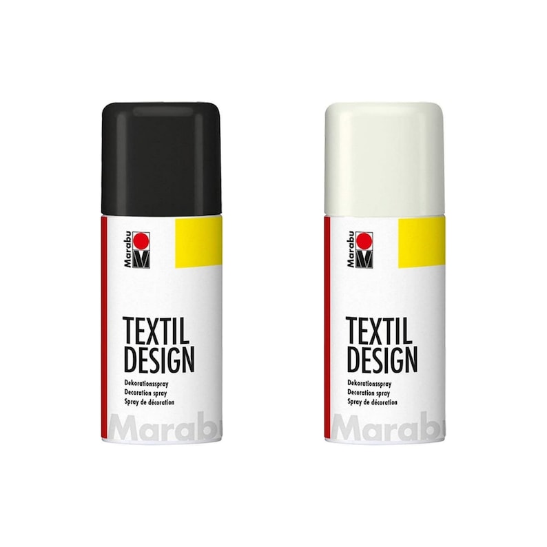 May include: Two spray paint cans, one black and one white, with the text "TEXTIL DESIGN" and the brand name "Marabu" on the label.