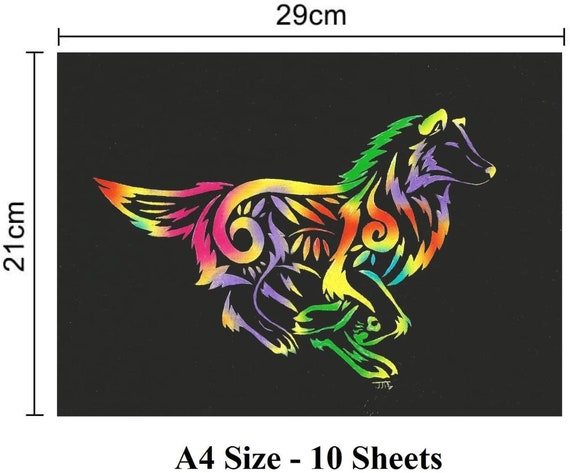 Animal scratch art rainbow painting paper, Engraving Art & Craft Sets, Dog