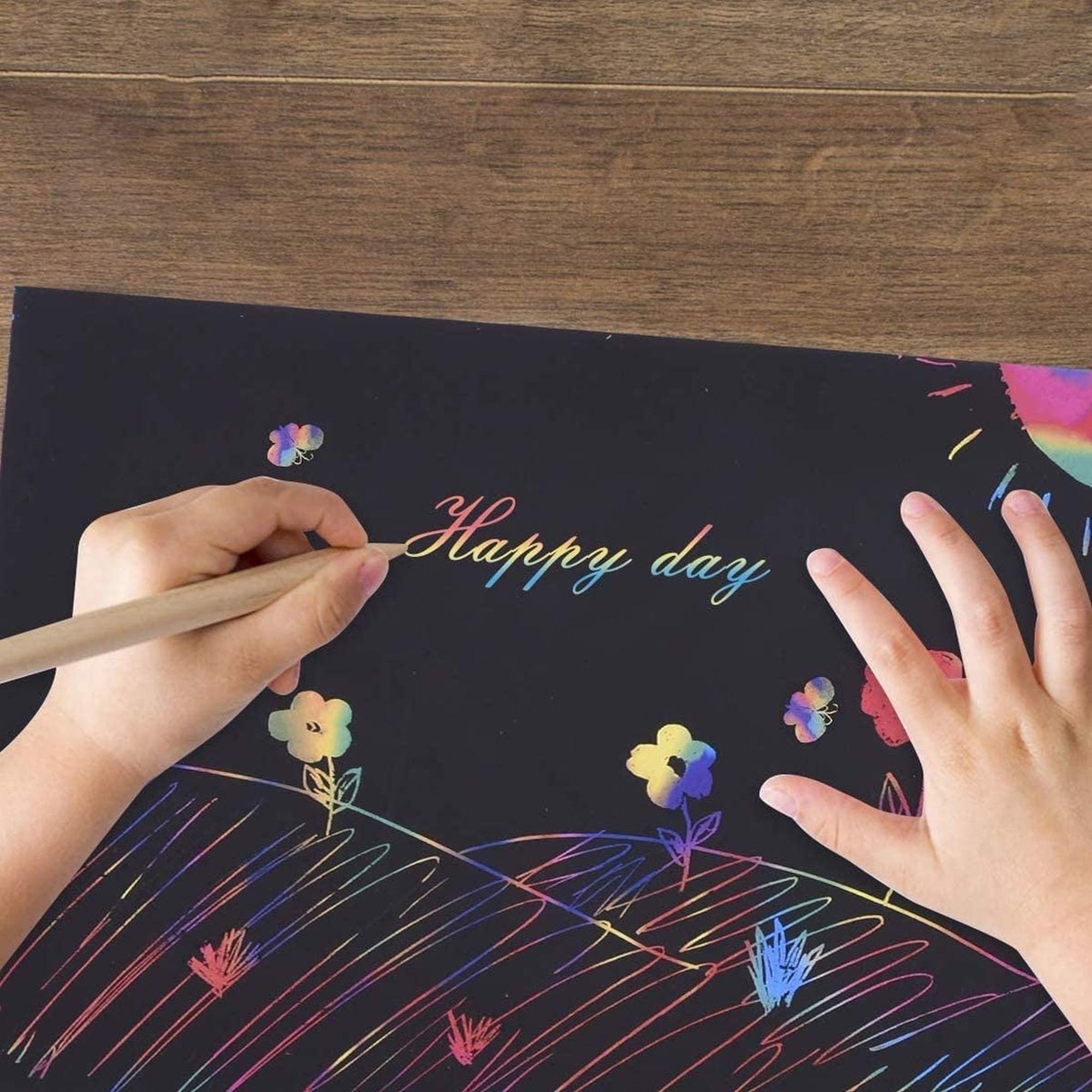 50 Blank Sheet Magic Rainbow Scratch Art Paper Cards Scraping Drawing 