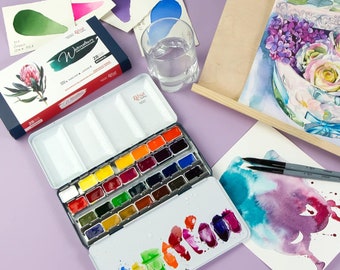 Rosa Gallery Watercolor Paint Set: 12 Colors, Portable Metal Case
