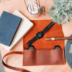 Leather watch roll travel case, Leather watch roll handmade, Monogram watch roll, Custom watch roll,Leather watch holder,Leather watch pouch
