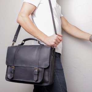 Leather convertible briefcase for men. Briefcase backpack. Shoulder briefcase. Leather laptop briefcase. image 1