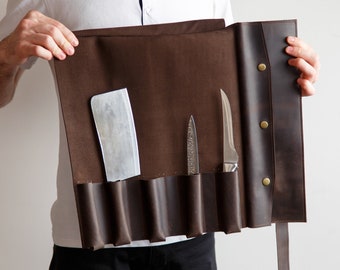 Knife roll leather chef bag, Leather anniversary gift, Leather gift, Personalized leather knife roll