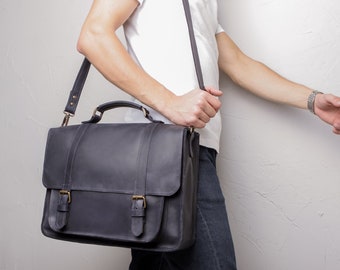 Leather convertible briefcase for men. Briefcase backpack. Shoulder briefcase. Leather laptop briefcase.