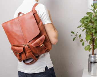 Leather backpack men / women, Leather rucksack, Laptop backpack, Minimalist backpack, Leather backpack for men, 15" laptop backpack