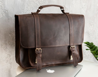 Modern Leather Briefcase, Men's Laptop Bag, Men's Handmade Shoulder Bag, Sleek Leather Briefcase, Genuine Leather Briefcase