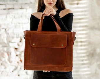 Womens leather computer bag, Computer tote for women, Womens messenger laptop bag, Leather messenger bag