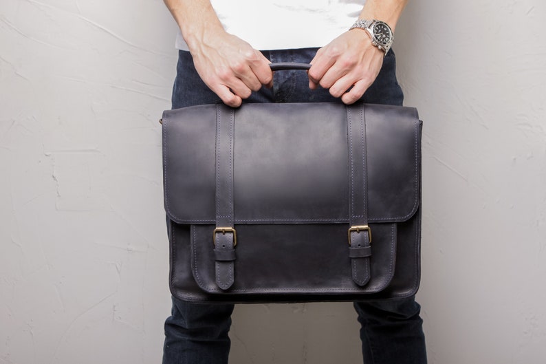 Leather convertible briefcase for men. Briefcase backpack. Shoulder briefcase. Leather laptop briefcase. image 2