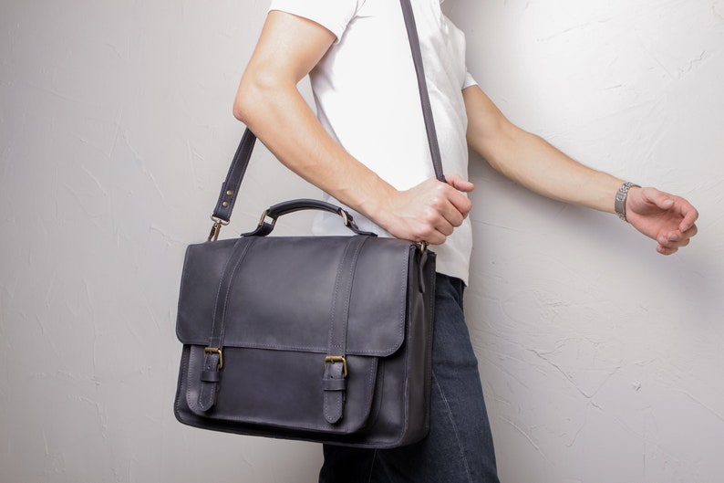 Leather convertible briefcase for men. Briefcase backpack. Shoulder briefcase. Leather laptop briefcase. image 1