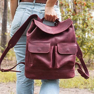 Personalized leather backpack women,Custom leather backpack,Large cognac backpack,Laptop backpack,Medium leather backpack,Leather rucksack image 2
