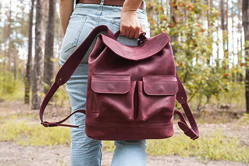 Personalized leather backpack women,Custom leather backpack,Large cognac backpack,Laptop backpack,Medium leather backpack,Leather rucksack image 2