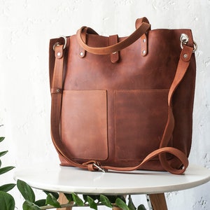 Leather Large Tote Bag for Women, Leather Tote Bag for Women with Initials, Leather Tote Bag with Zipper, Leather Laptop Tote Bags