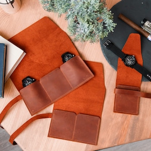 Leather watch roll, Leather watch pouch, Handmade watch roll case, Watch organizer, Anniversary gift, Protective watch holder, Watch pouch