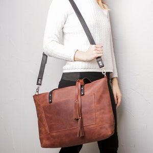 Leather Tote bag for women With zipper at main compartment Personalization and Laptop section is optional image 4