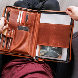 Leather padfolio with zipper, Custom portfolio with zipper, Personalized business portfolio, Engraved portfolio, Vegan leather,Business gift
