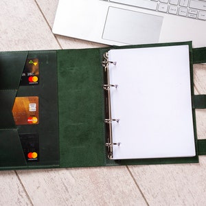 Carpeta de cuero 4 anillos, Carpeta de cuero, Funda de carpeta de cuero, Cubierta de cuaderno de cuero, Carpeta de cuero, Cartera de cuero, Organizador de cuero