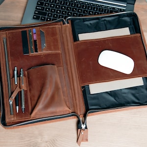 Personalized leather padfolio with zipper, Vegan leather notebook portfolio, Custom portfolio with zipper, Business portfolio for men